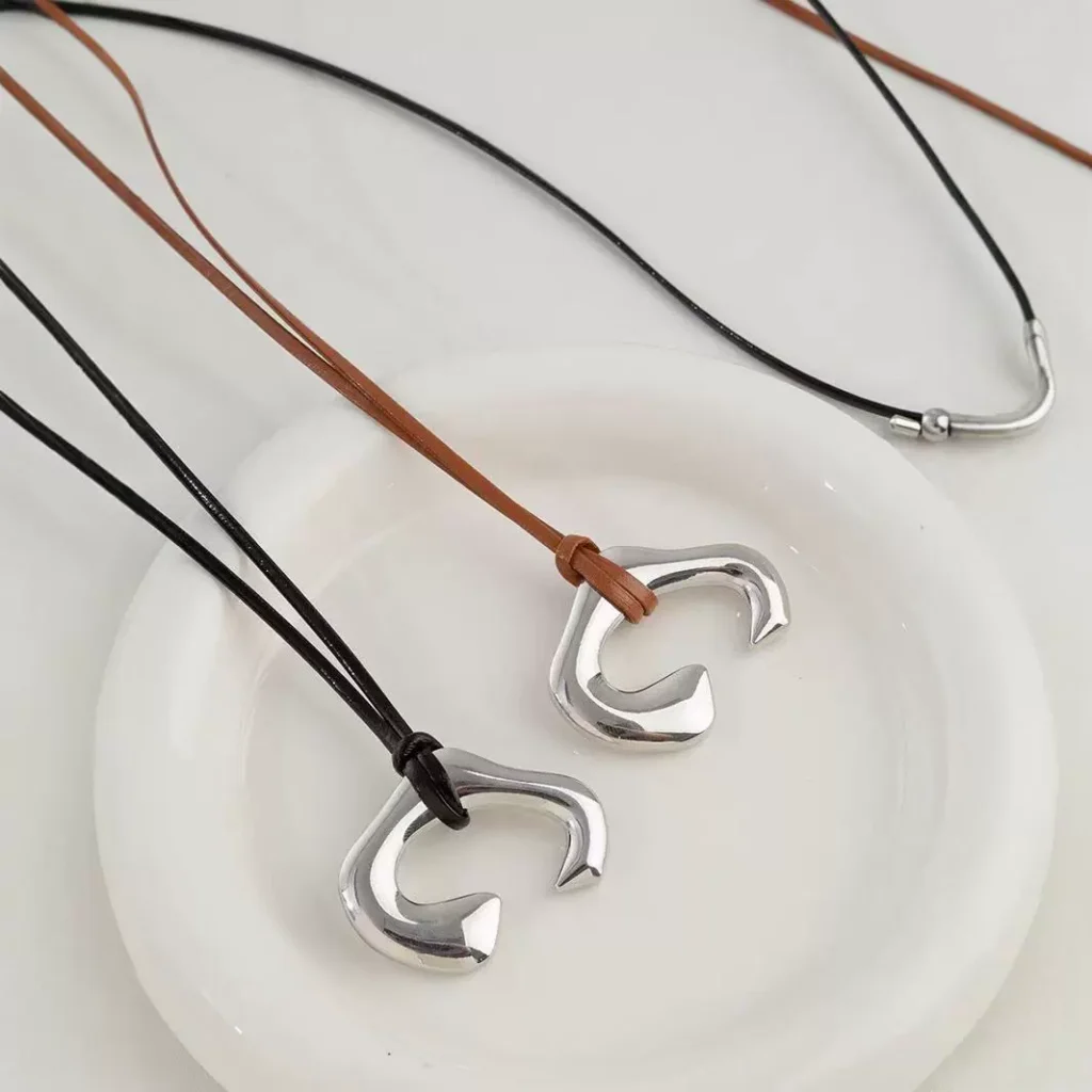 Abstract Silver Leather Rope Necklace