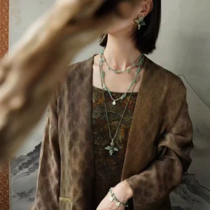 Autumn Green Flower Mirror Book Necklace