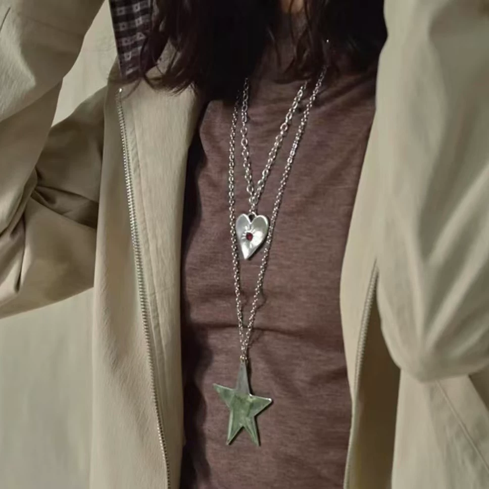 Brushed Heart Star Necklace