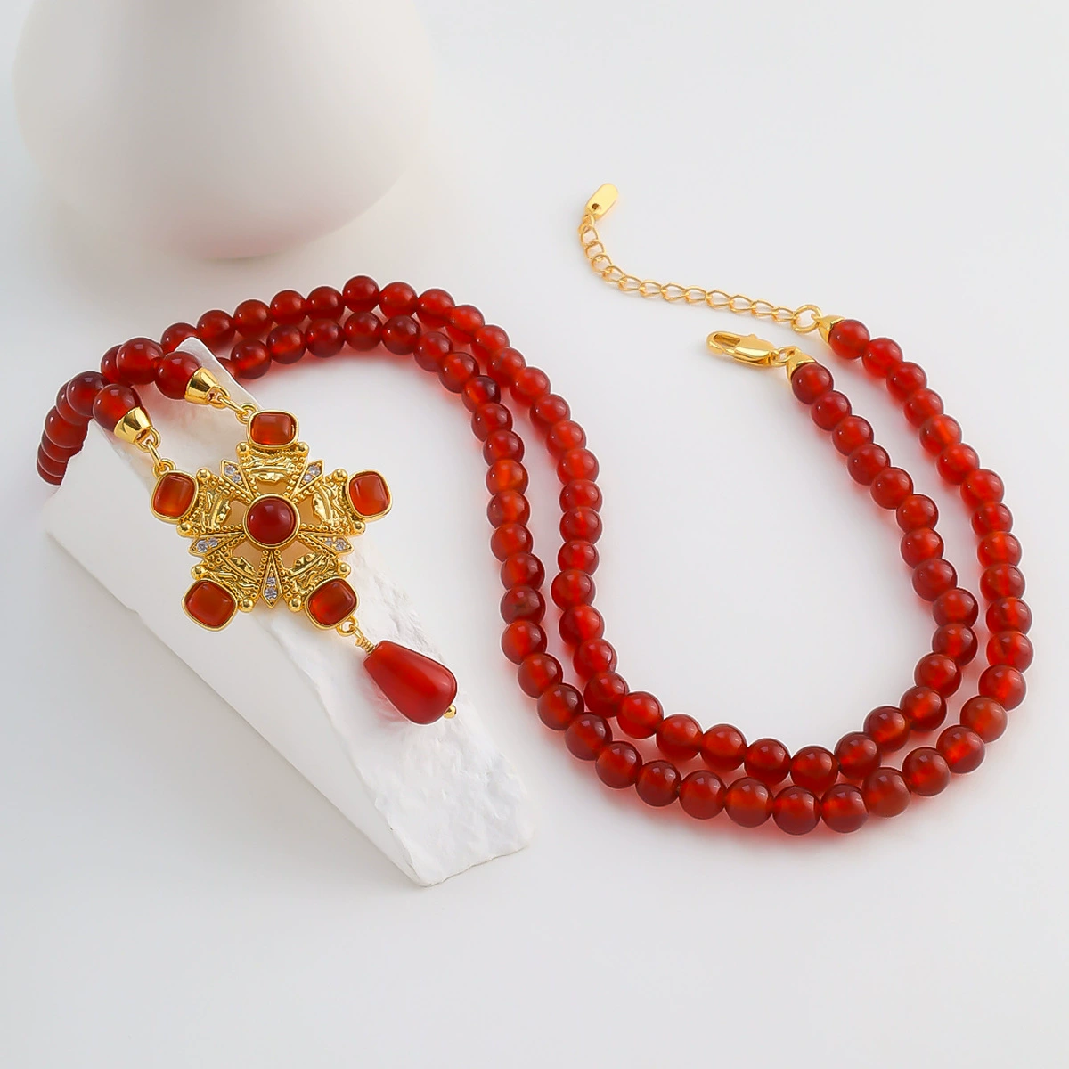 Chinese Style Natural Red Agate Necklace gallery 2