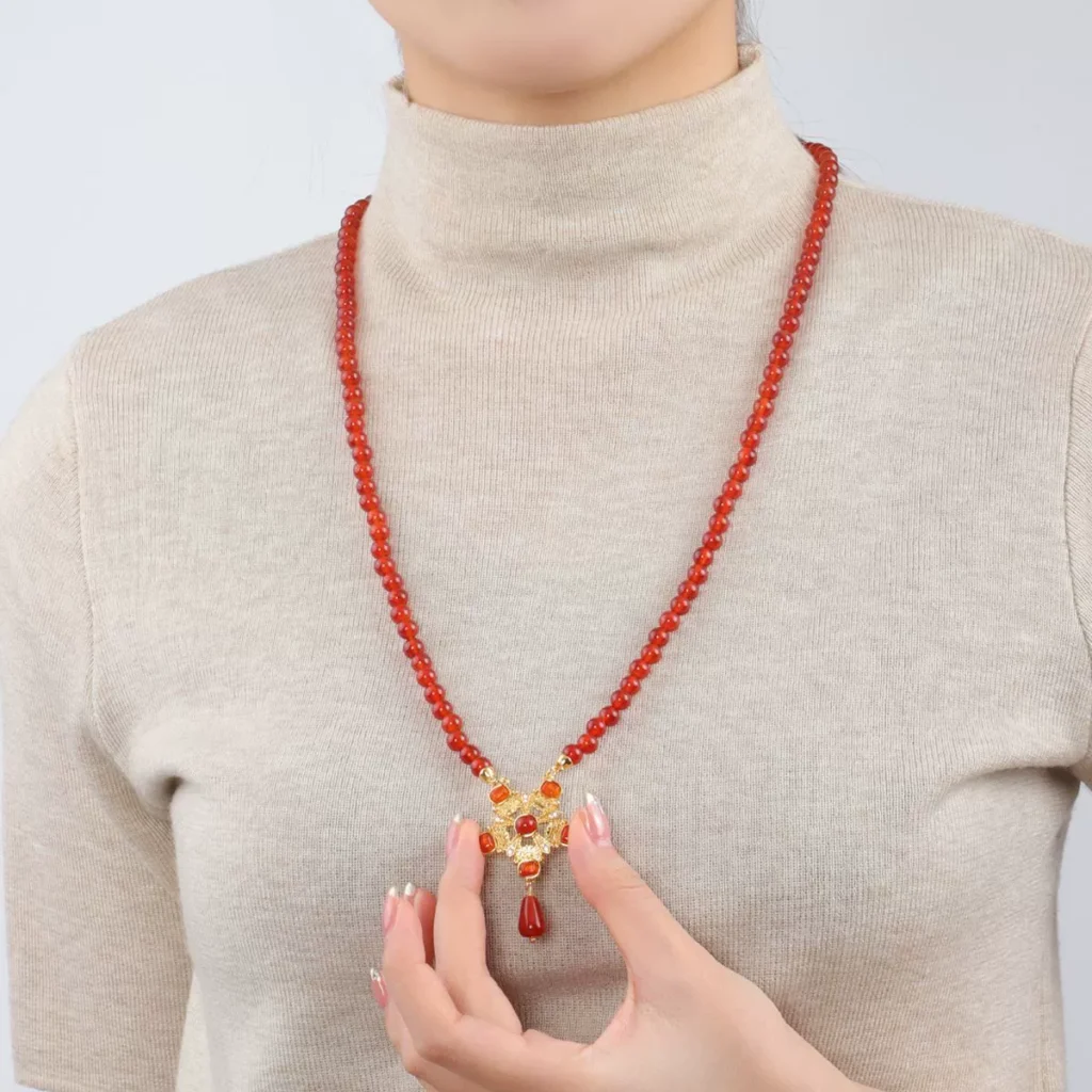 Chinese Style Natural Red Agate Necklace