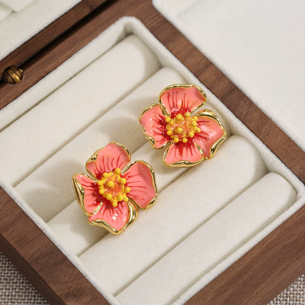 Chinese Vintage French Enamel Flower Earrings gallery 2