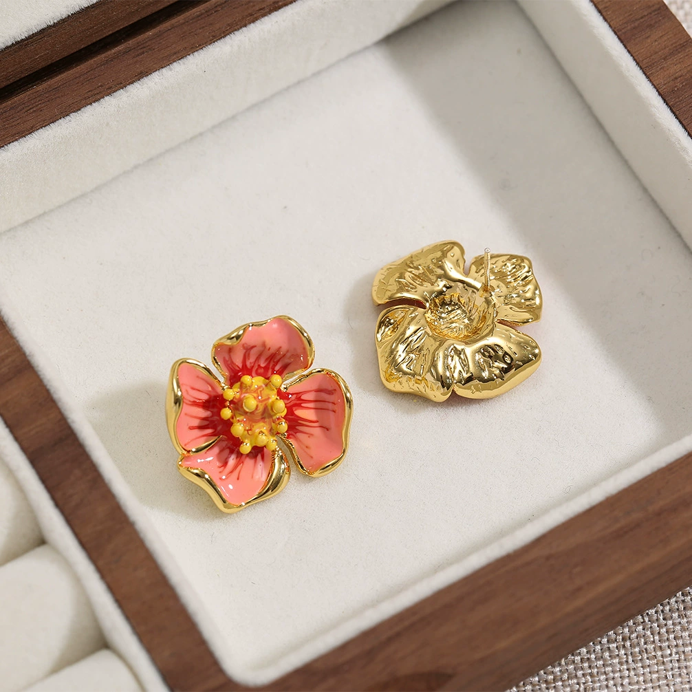 Chinese Vintage French Enamel Flower Earrings gallery 3