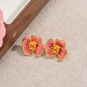 Chinese Vintage French Enamel Flower Earrings