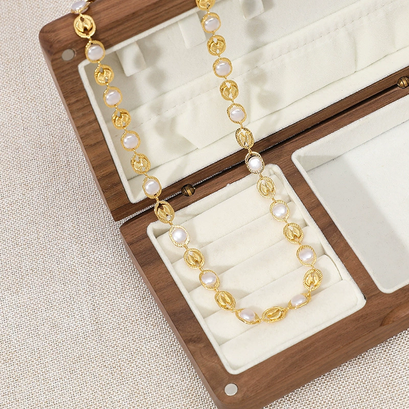 Copper-Plated 18K Gold Inlaid Pearl Necklace