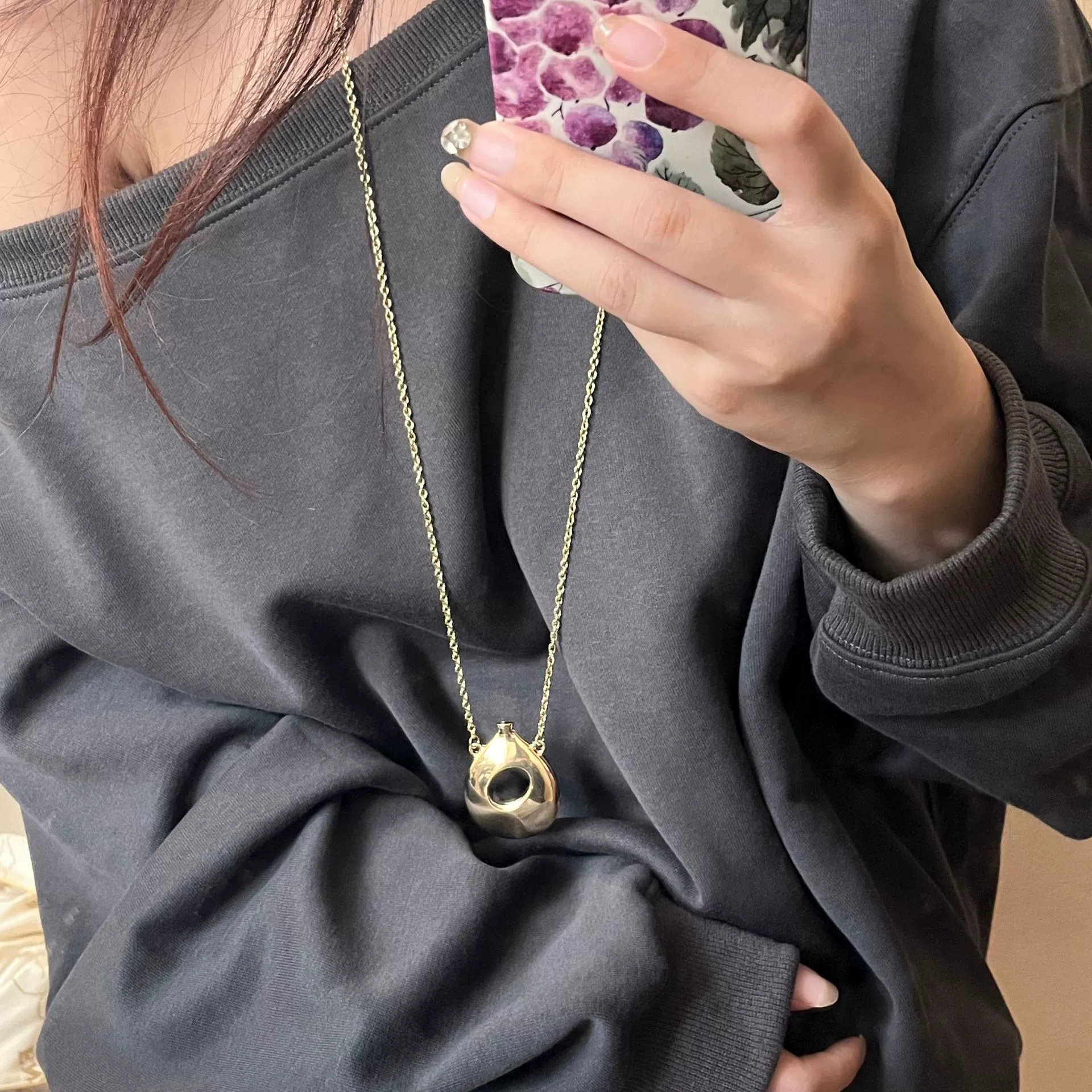 Gold And Silver Irregular Drop Necklace gallery 2