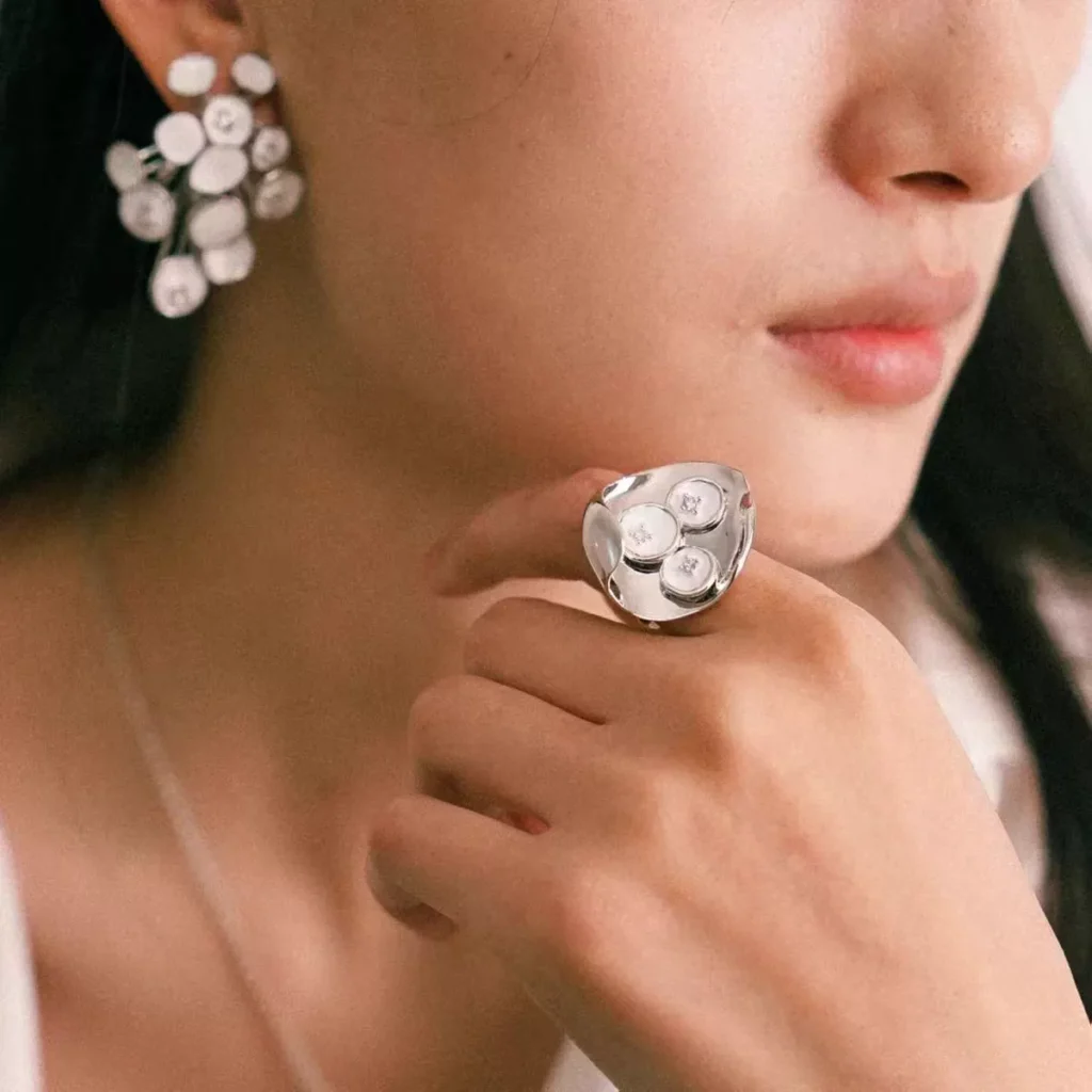 Flower Drop White Enamel Zircon Earrings