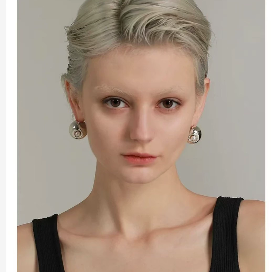 French Exaggerated Ball 925 Silver Earrings gallery 3