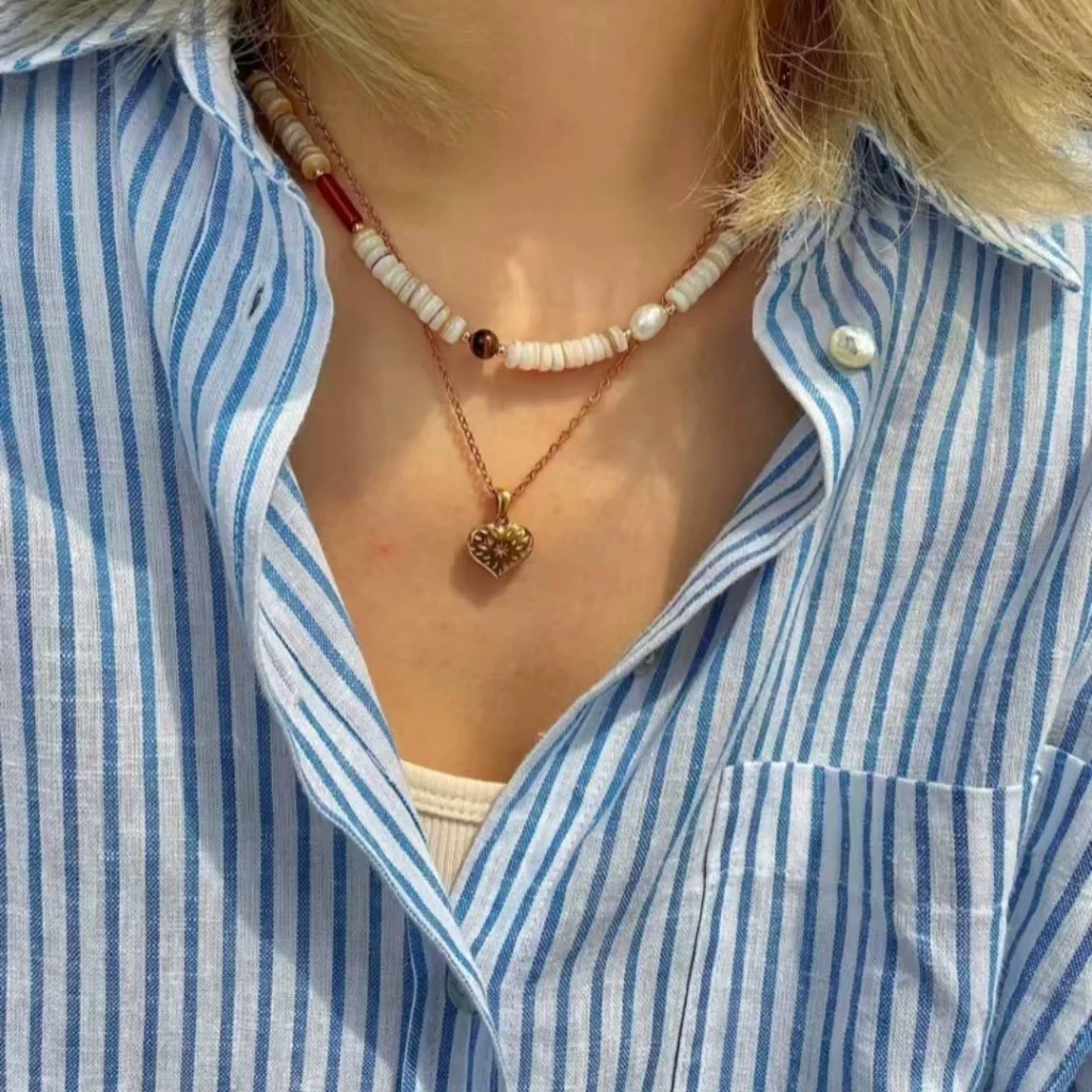 Freshwater Pearl Mixed Color Shell Necklace