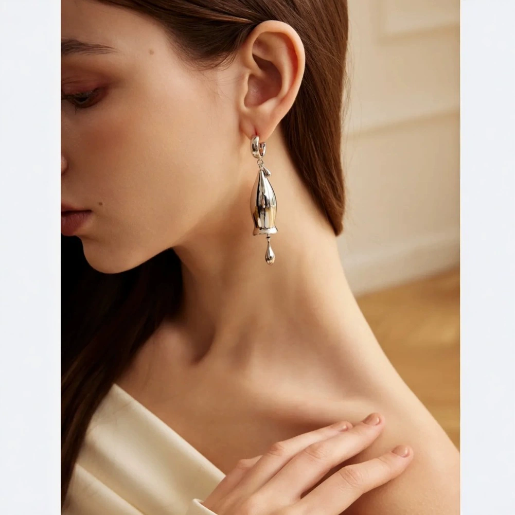 Gold And Silver Contrast Color Earrings gallery 2