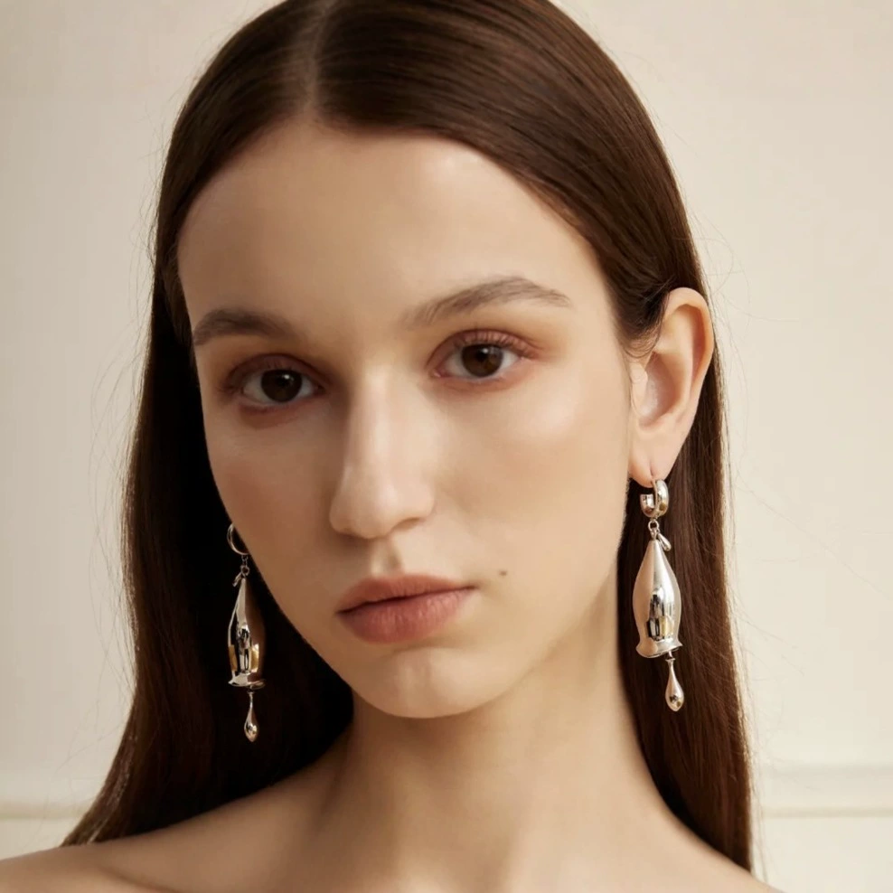 Gold And Silver Contrast Color Earrings gallery 3