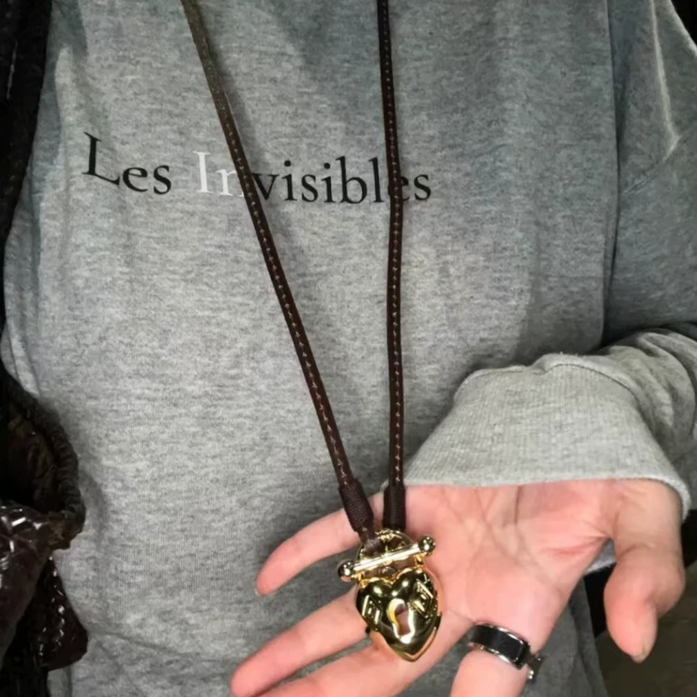 Lock Heart People Leather Rope Necklace