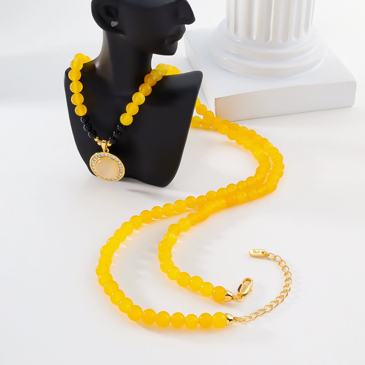 National Style Yellow Black Onyx Necklace gallery 2