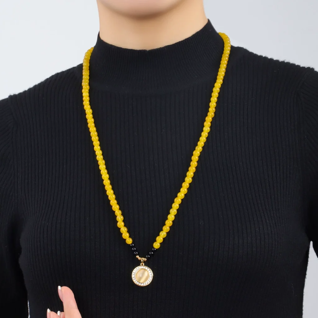 National Style Yellow Black Onyx Necklace