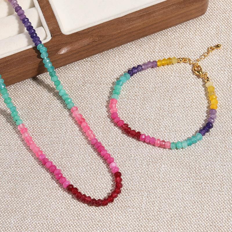 Natural Colored Jade Abacus Bead Necklace
