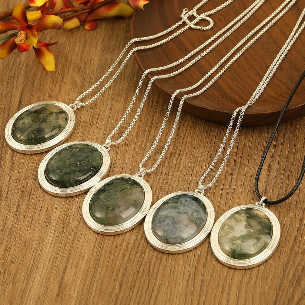 Natural Stone Oil Painting Texture Necklace