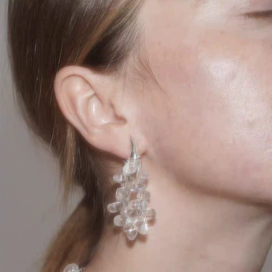 Natural White Crystal Drop Stud Earrings gallery 2