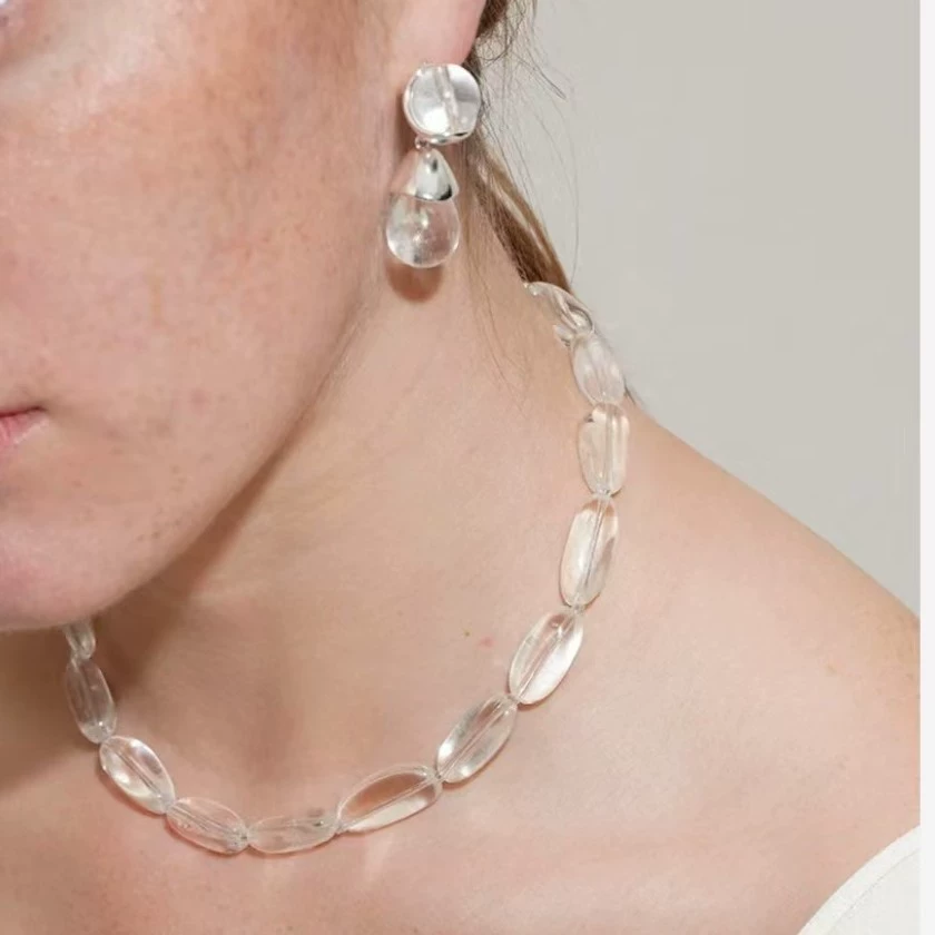 Natural White Crystal Drop Teardrop Earrings gallery 2