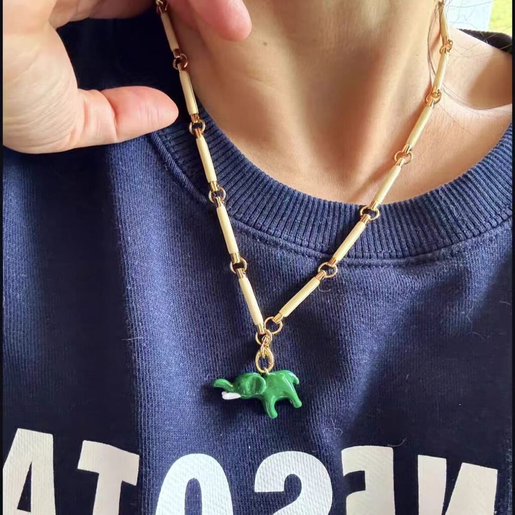 Pendant Green Enamel Necklace