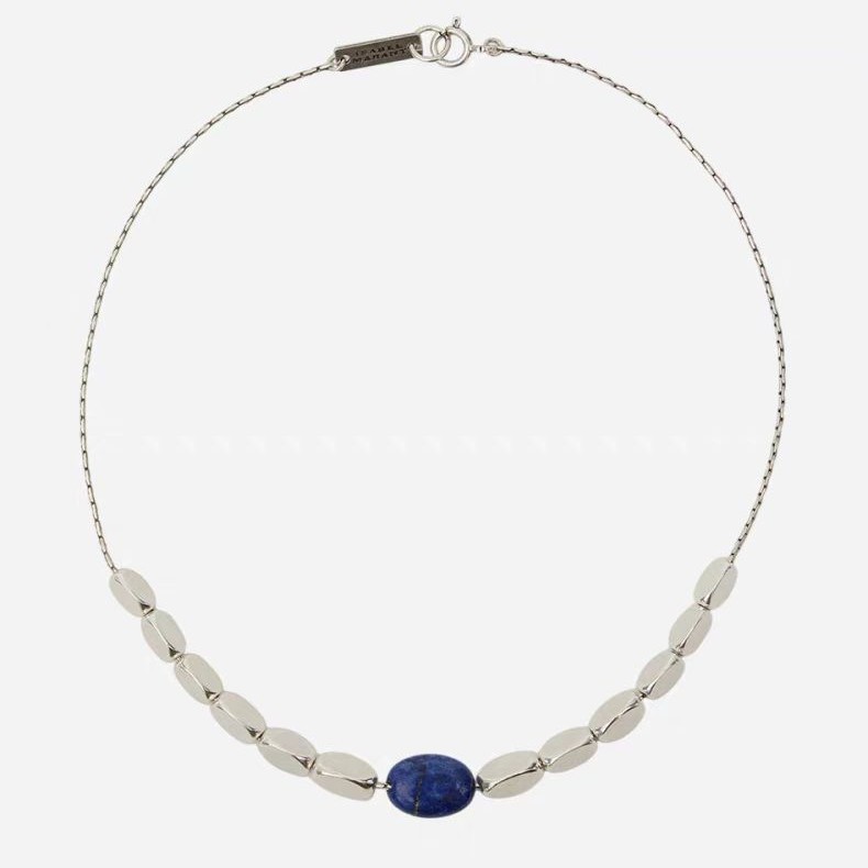 Silver Beaded Lapis Lazuli Necklace