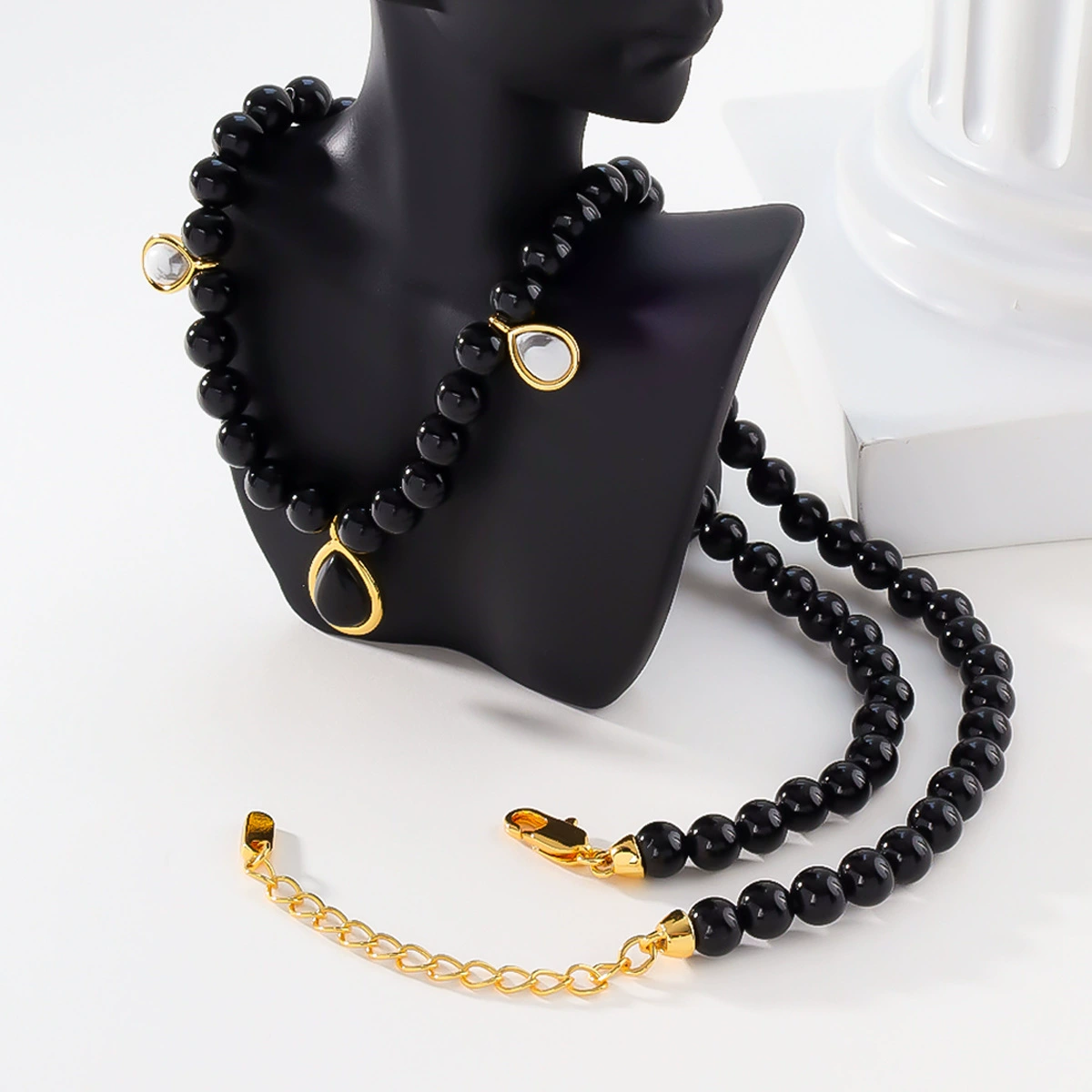 Natural Black Onyx Beaded Necklace