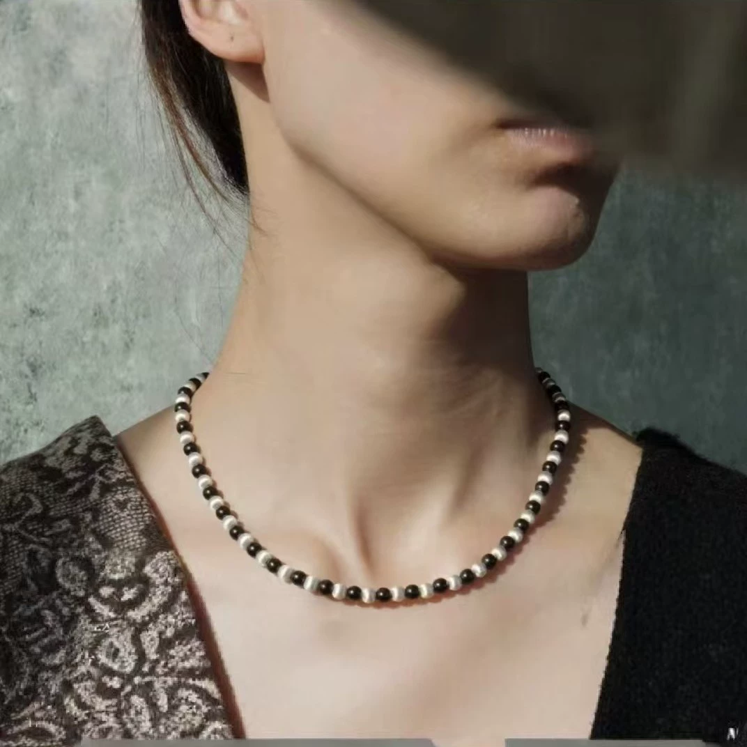 Summer Brushed Ebony Beaded Silver Necklace gallery 2