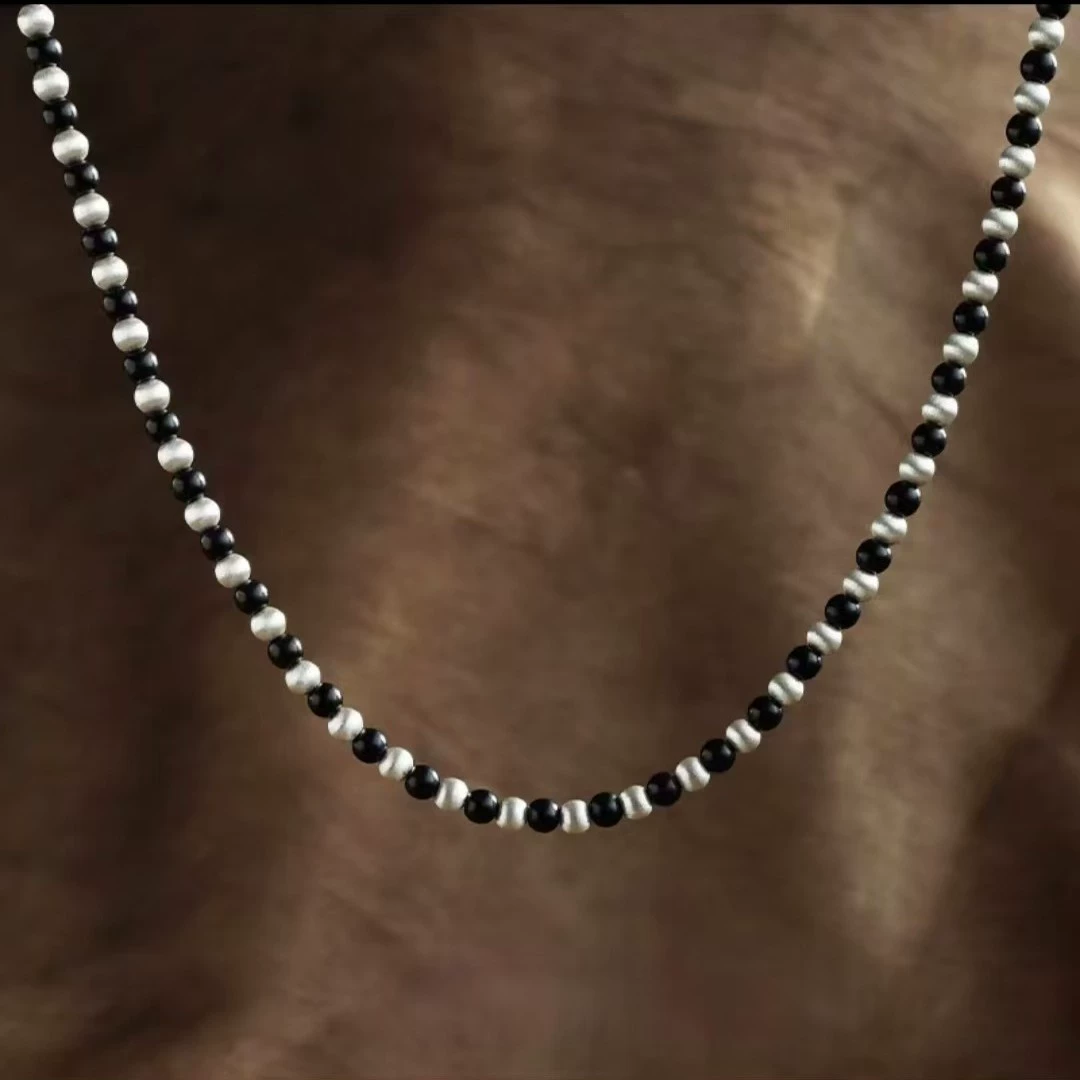 Summer Brushed Ebony Beaded Silver Necklace gallery 3