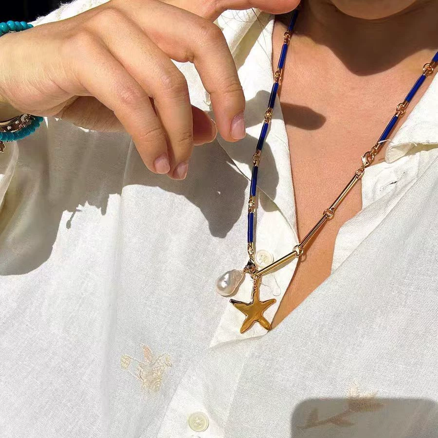 Summer Holiday Style Blue Starfish Necklace
