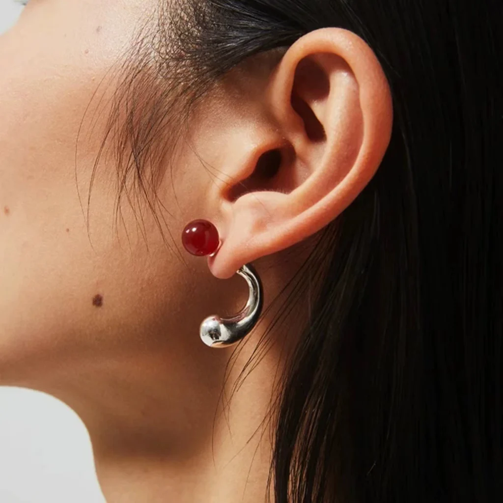 Teardrop U Geometric Red Agate Earrings