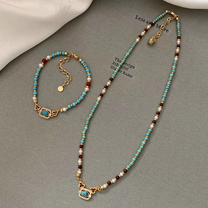 Turquoise Red Agate Shijia Pearl Necklace