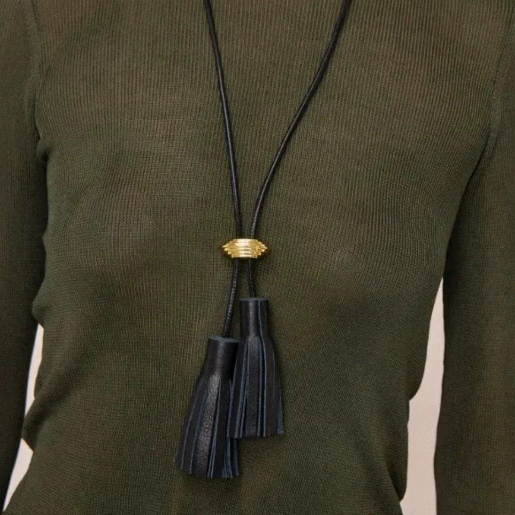 Vintage Leather Long Tassel Sweater Necklace gallery 2