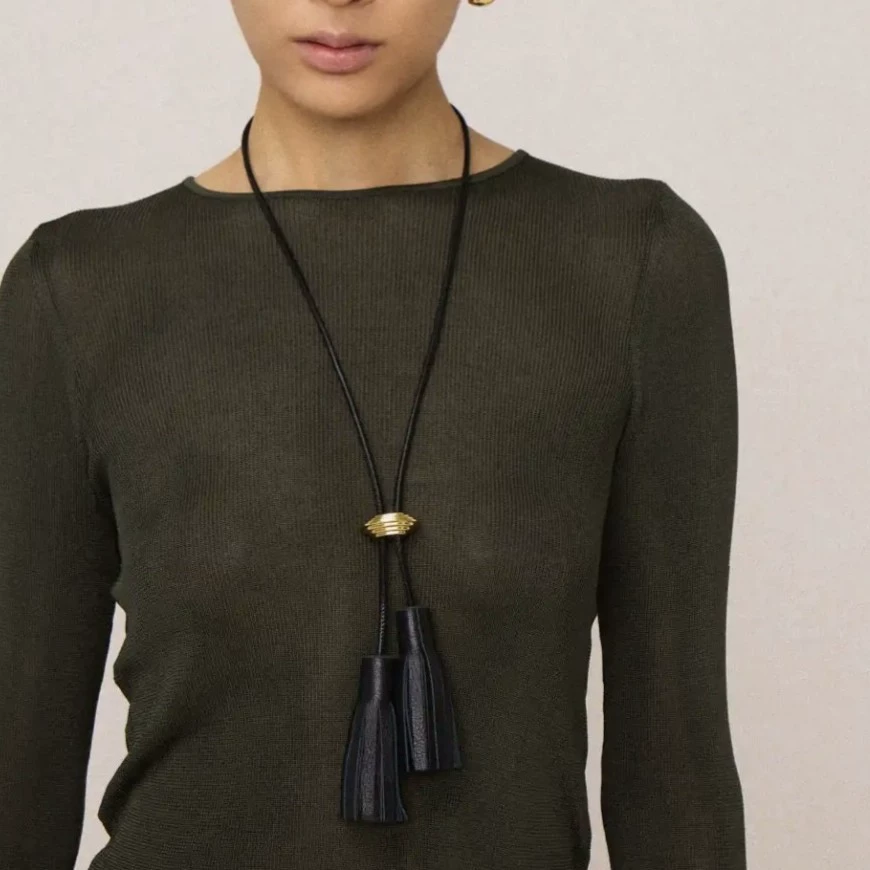 Vintage Leather Long Tassel Sweater Necklace gallery 3