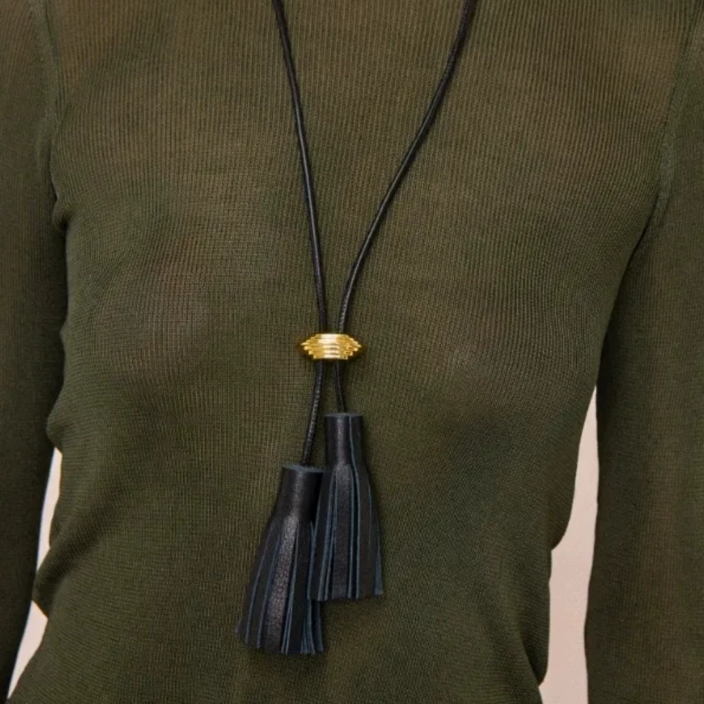 Vintage Leather Long Tassel Sweater Necklace